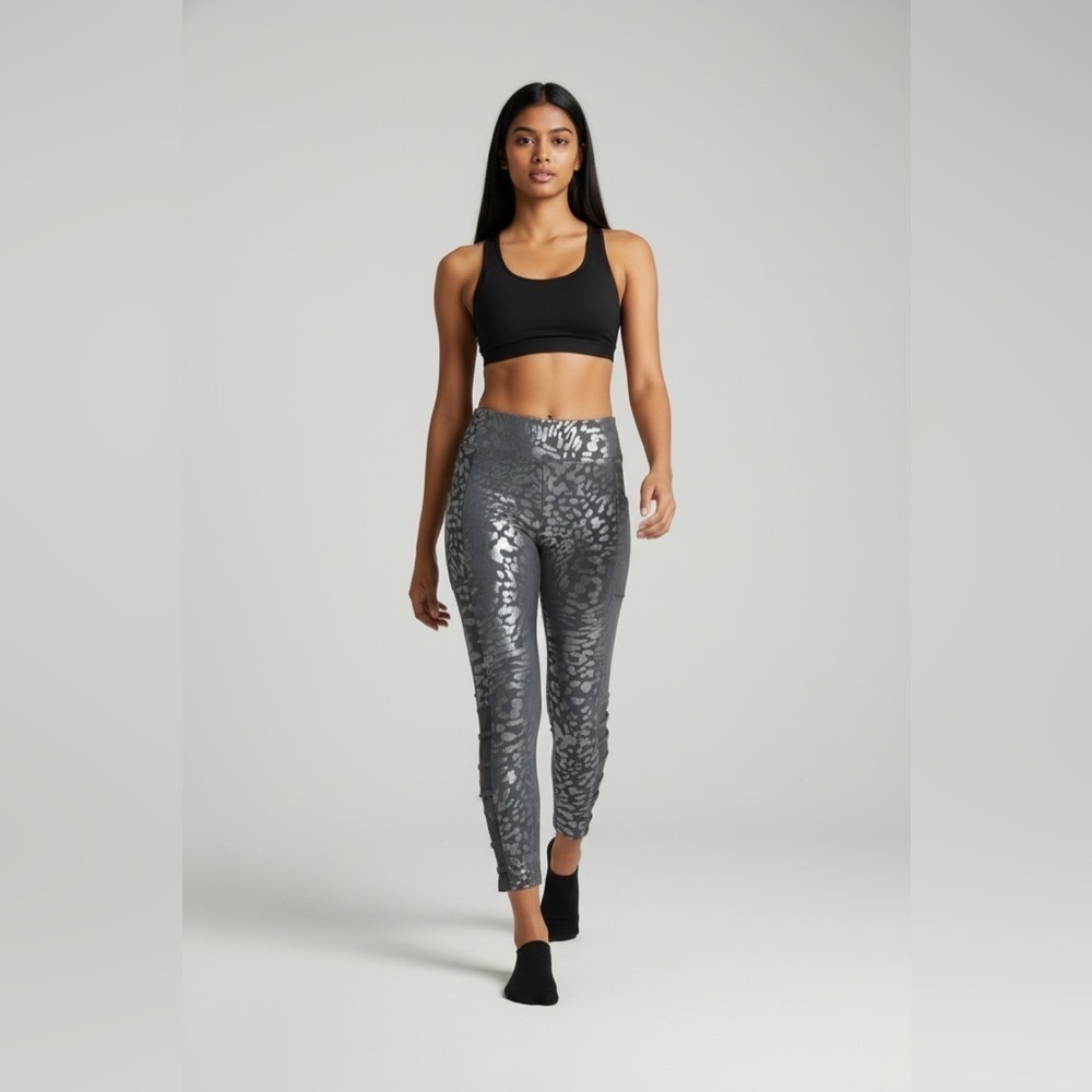 Justice Metallic Print Leggings 16/18 | Shiny Gray Animal Pattern